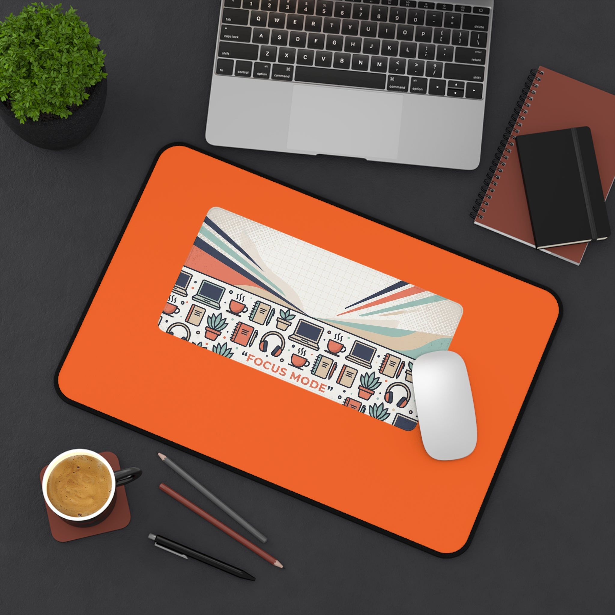 Focus Mode Large Desk Mat — Ergonomic Orange Workstation Mouse Pad