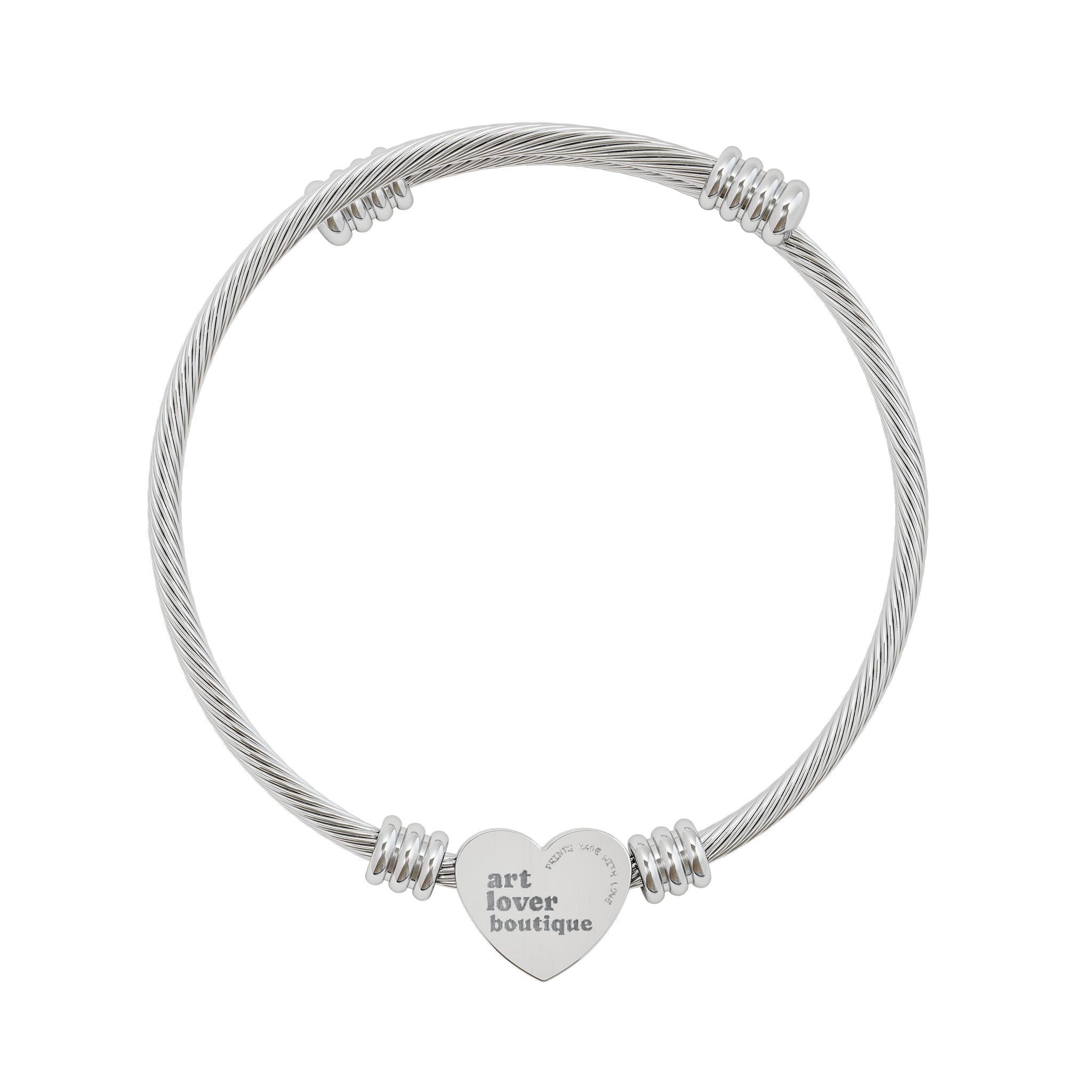 Engravable Heart Cuff Bracelet — Personalized Silver or Gold Cable Wire Bangle
