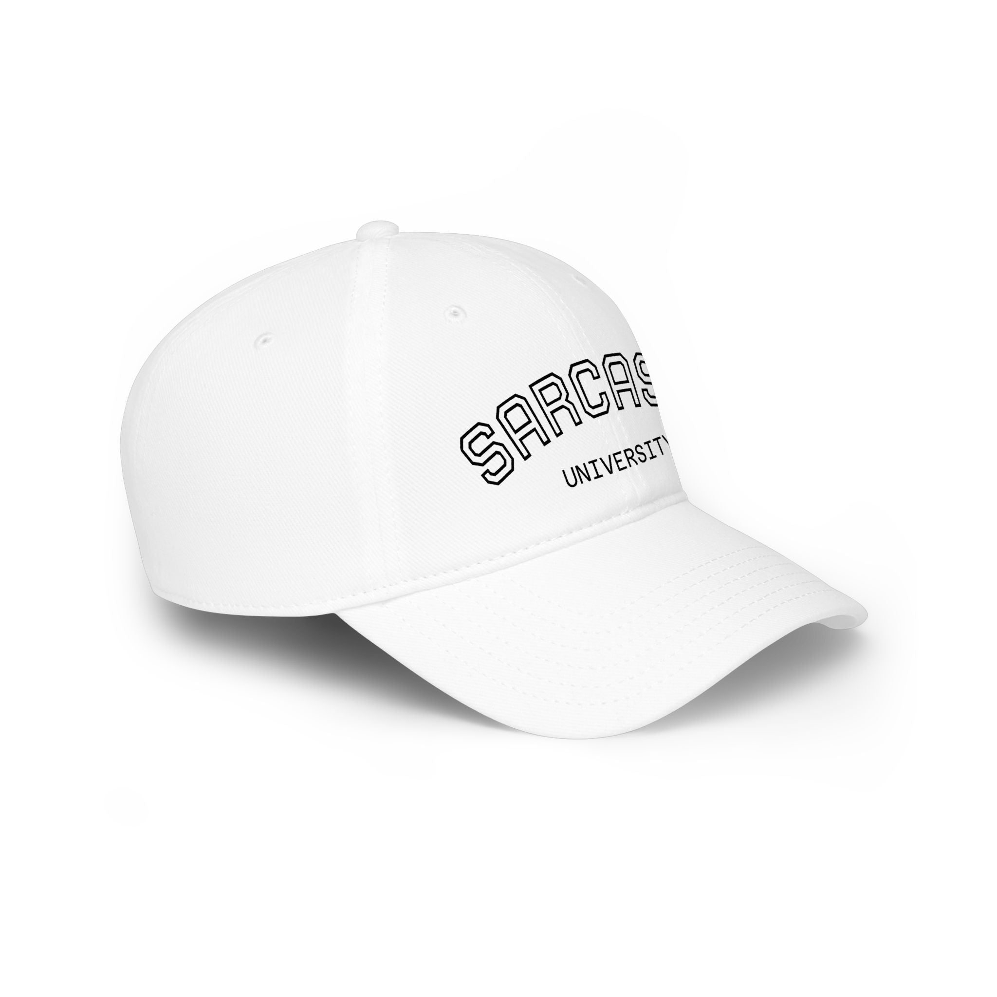 Sarcasm University Cap — Low Profile Baseball Hat with Collegiate Embroidered Text